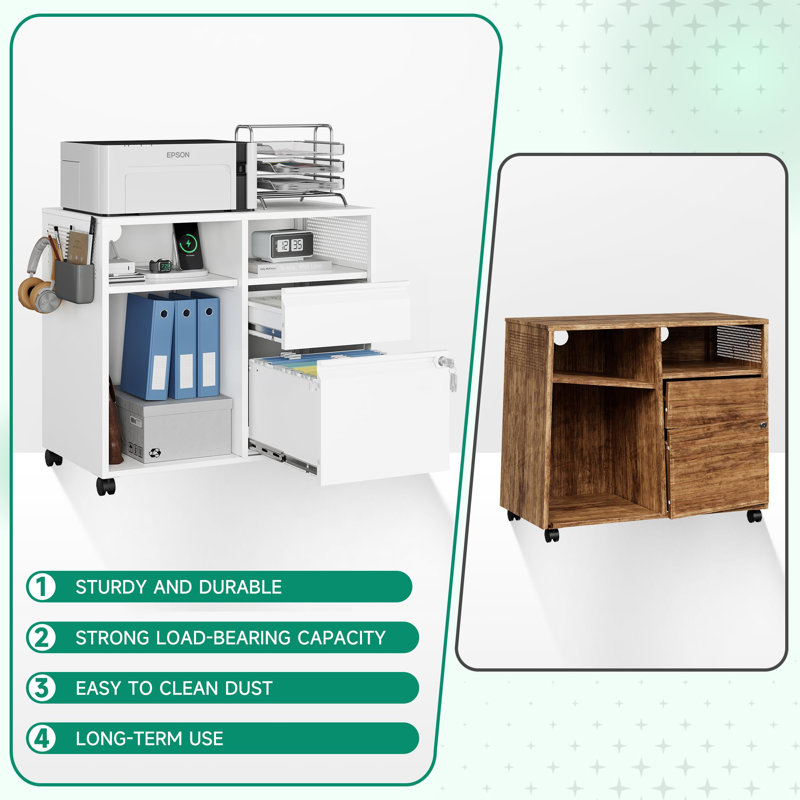 31.5'' Wide 2 -Drawer Mobile Steel File Cabinet, White