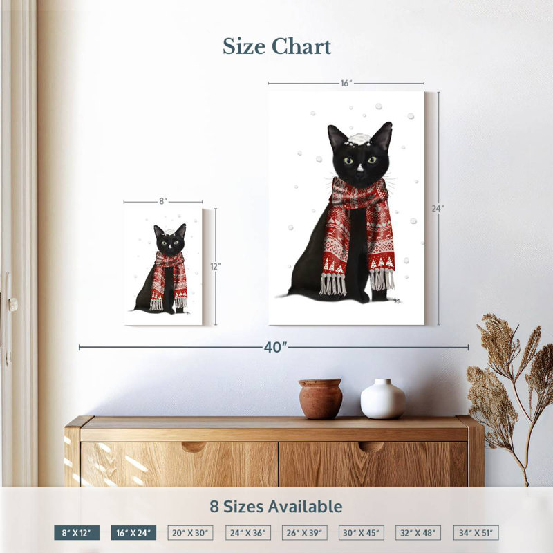 Brampt Black Cat Red Scarf, 12" H x 8" W