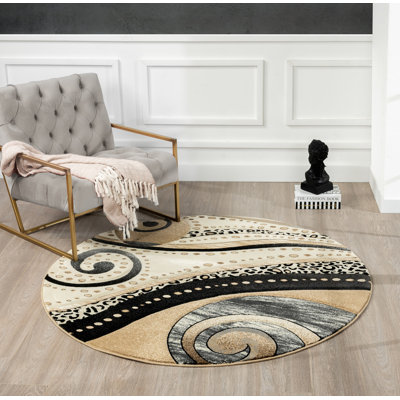 Tapis noir / crème / gris à motif abstrait Nekizia