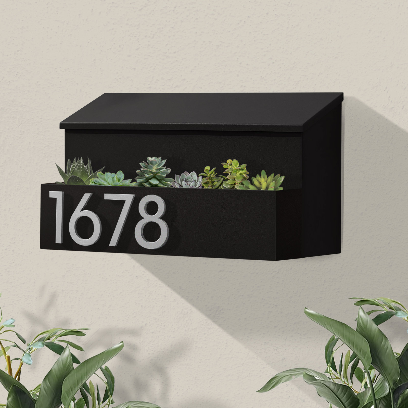 Garden Steel Wall-Mounted Mailbox, Black, Yes, Silver
