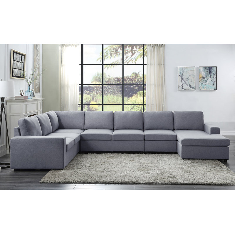 Canapé modulaire réversible en lin gris clair à 7 places 147 po Tifton