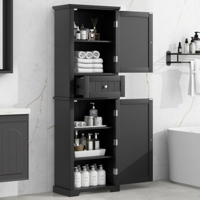 Tall Bathroom Storage Cabinet, Freestanding Storage Cabinet With Drawer And Adjustable Shelf, MDF Board With Painted Finish, Black (Old Sku:WF312727AAB), Cabinet