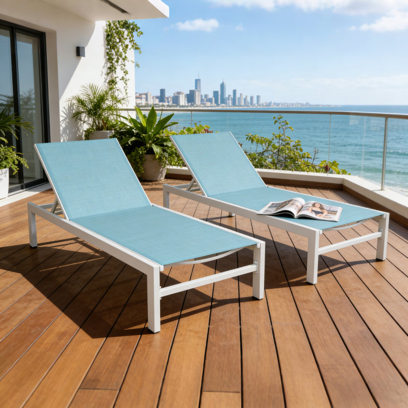 76.8" Long Aluminum Reclining Chaise Lounge Set, Mist