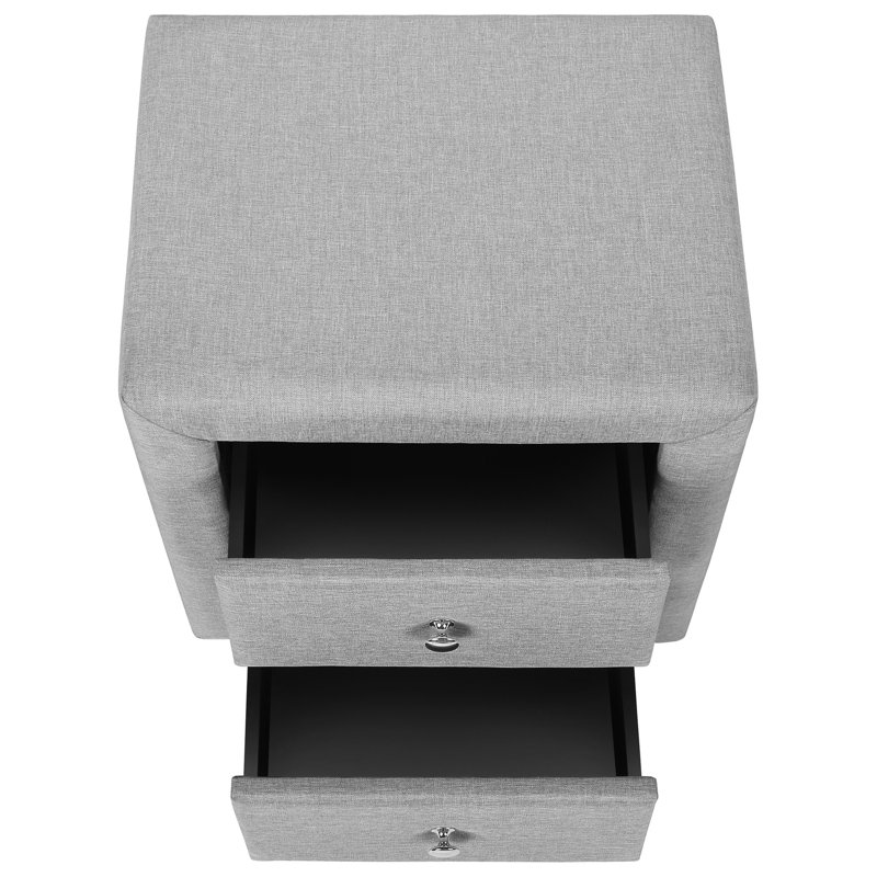 Upholstered Grey Linen Nightstand - 2 Drawers, Bedroom Accent Piece Table Drawer