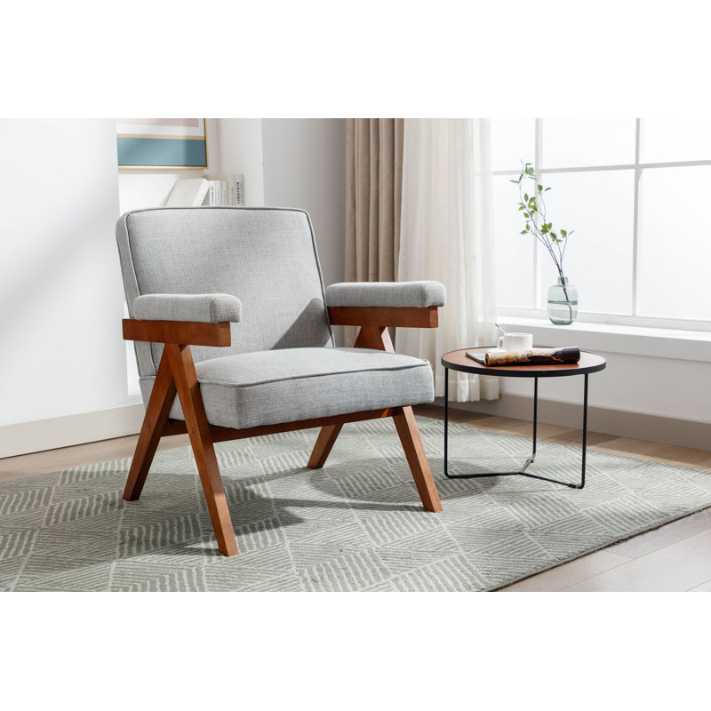 Chaise d'appoint en tissu avec pieds en bois d'hévéa Jackielyn, Mélange de polyester gris