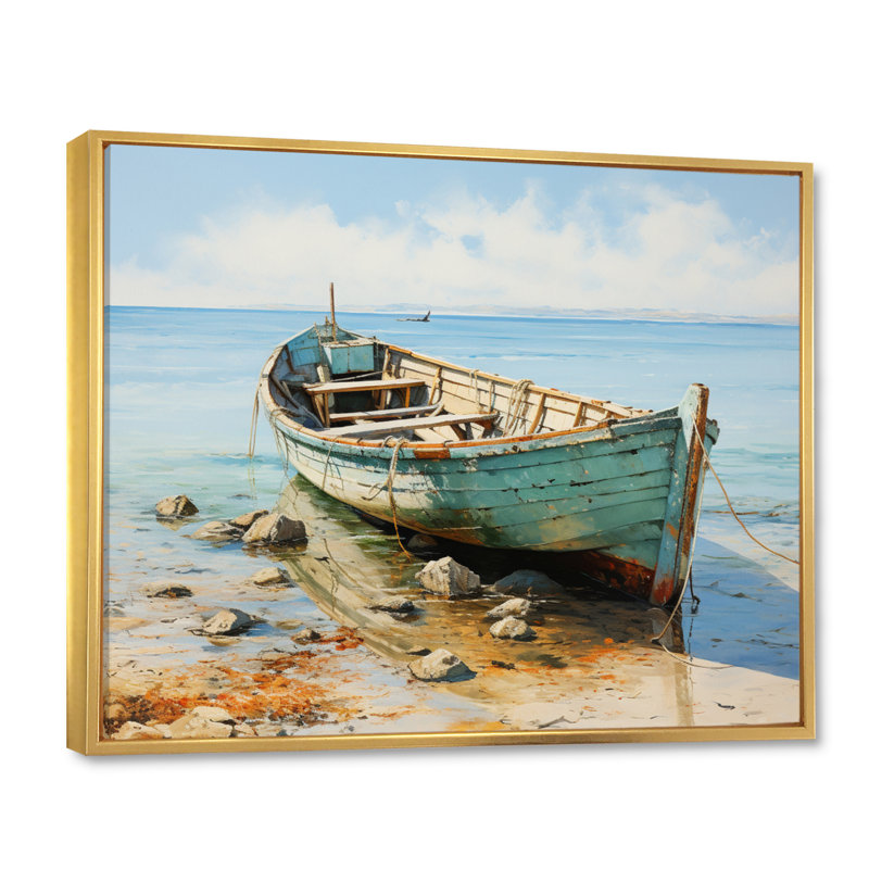 Boat Coastal Melody - Impressions encadrées, Cadre flottant doré, H 30 po x l 40 po x P 1,5 po