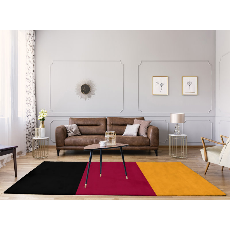 Tapis noir rayé/rouge/jaune, Rectangle 9 pi x 12 pi