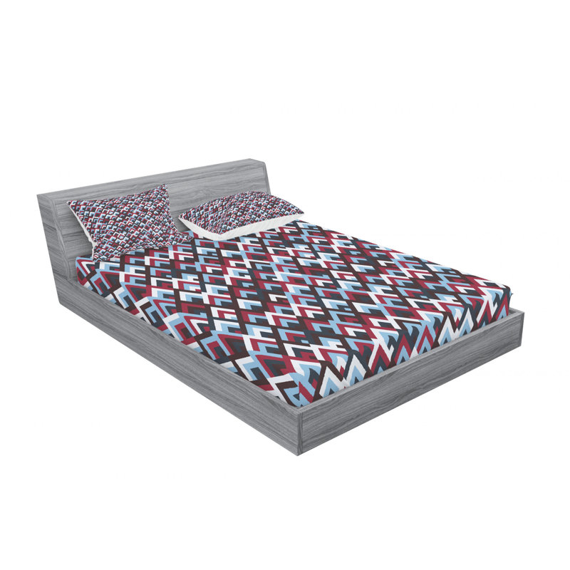 Microfiber Geometric Sheet Set, Queen Sheet Set with Fitted Sheet