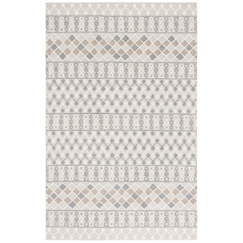 Xendaya Ebony Hand Tufted Wool Cotton Southwestern Rug in Grey/Ivory, Rectangle 6' x 9'