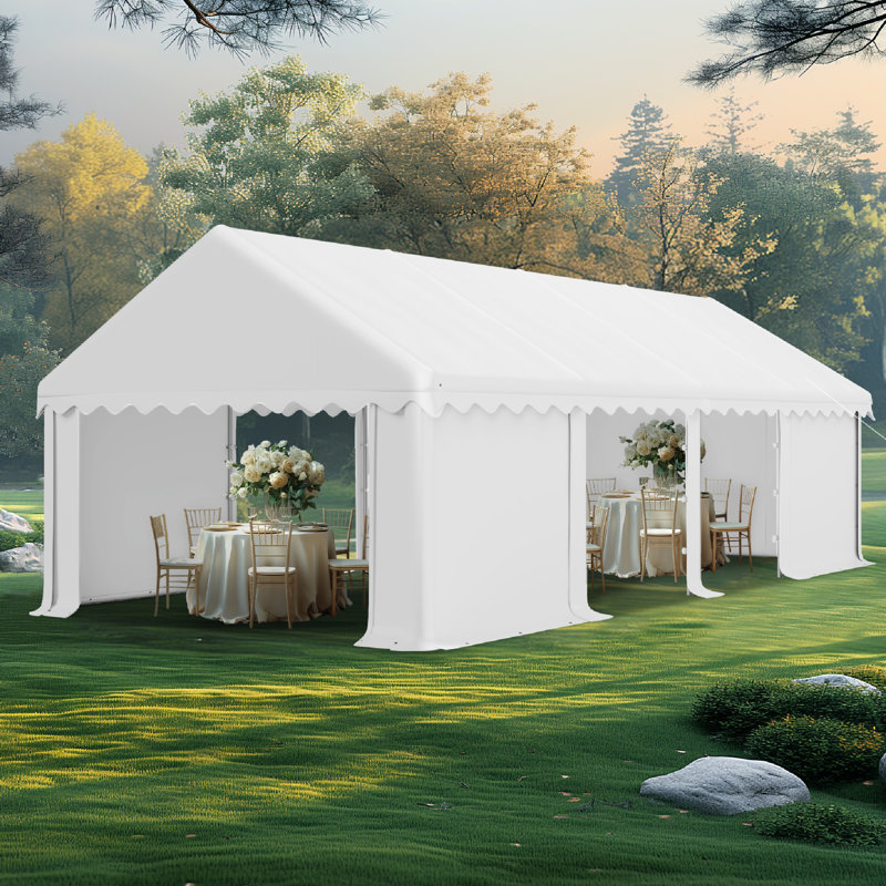 White Waterproof Wedding Canopy Tent - UV Resistant Outdoor Party Shelter with Roll-Up Doors, Ventilation & Reflective Strips for Receptions, Markets, Backyard Events