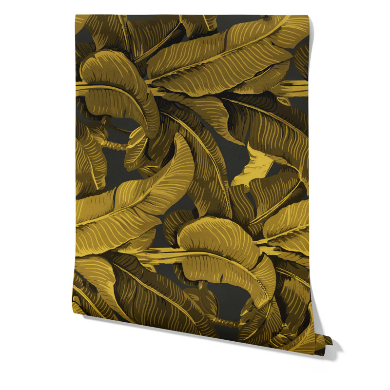 Gold Banana Leaves Tropical Wallpaper