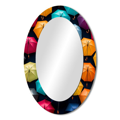 Sky Full Of Colorful Umbrellas III - Multi-Color Modern Oval Wall Mirror