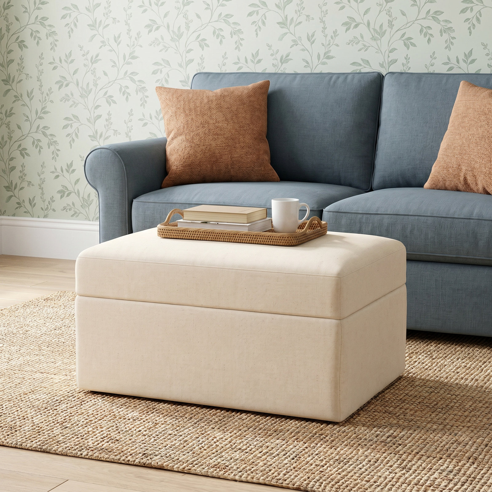 Hartig 38" Ottoman, Classic Bleach White Twill