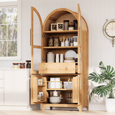 Arched Pantry With 4 Doors, Adjustable Shelving, And Hidden Drawer, 71" For Kitchen Bedroom Storage Style Reading Room