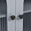 Îlot de cuisine avec table allongée K&K, îlot de cuisine sur roulettes avec lumières DEL, prises de courant et 2 portes en verre cannelé, îlot de cuisine avec compartiment de rangement et 3 tablettes latérales ouvertes-45188579