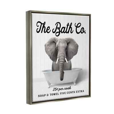 «Vintage Bath Ad Elephant», art mural encadré sur toile flottante par lettré et doublé