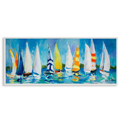 Regatta Sailboat Fleet White Framed Giclee Art by Jane Slivka