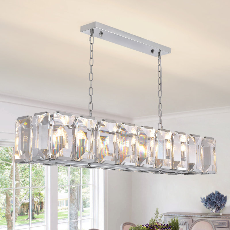 Lustre carré / rectangulaire à 18 lumières pour îlot de cuisine Nashrah, Chrome chrome, H 8,8 po x l 48,5 po x P 12,2 po