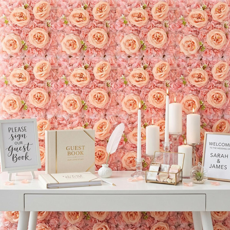 Ensemble de 3 panneaux muraux à fleurs artificielles 15,7 po, Pink