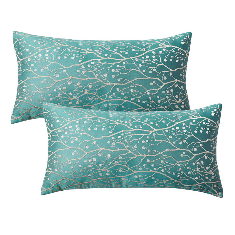 Floral Rectangular Lumbar Cushion Cover, Deep Teal