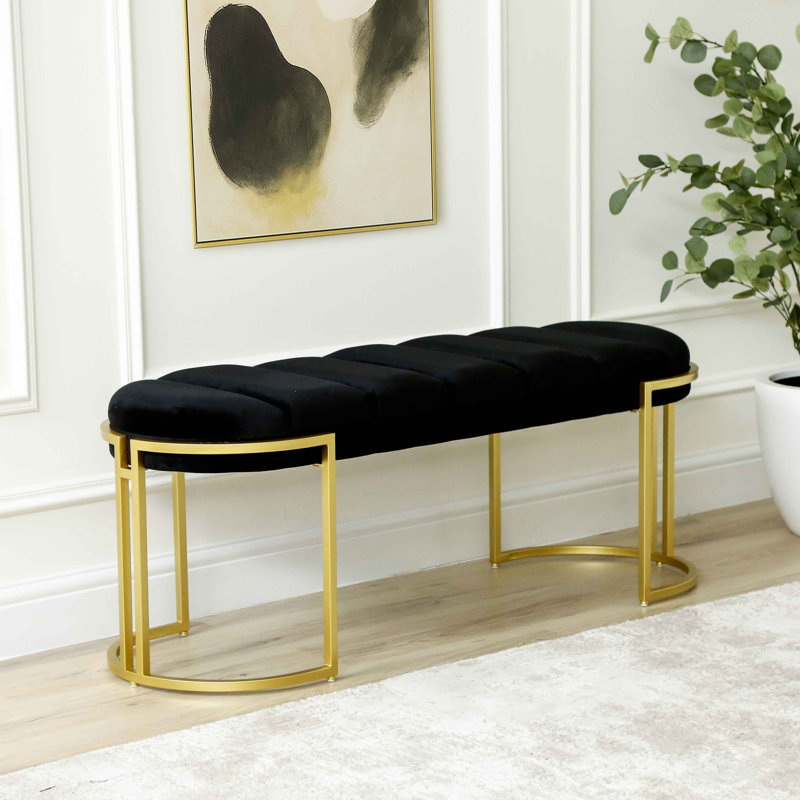 Adalya Velvet Tufted Bench  for Bedroom Furniture, Modern Accent Bench with Iron Metal Legs, Gold, Black