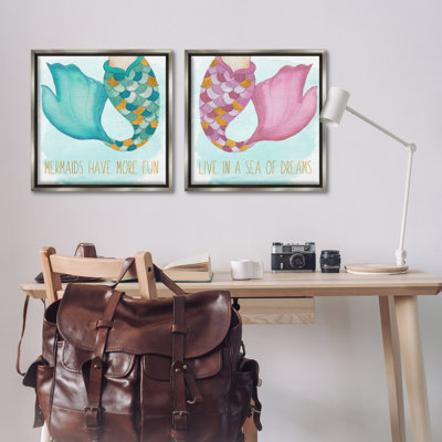 «Fun Mermaid Tails», ensemble de 2 toiles flottantes encadrées par Elizabeth Medley