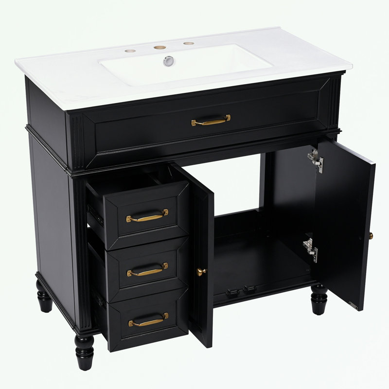 Meuble-lavabo avec lavabo et trois tiroirs, Noir
