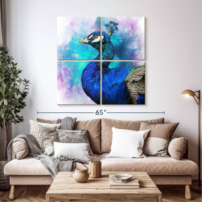 Fier paon bleu Brampt, H 45 po x l 45 po
