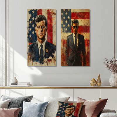 Jfk President On The Usa Flag I - Landscapes Wall Art 2 Panels