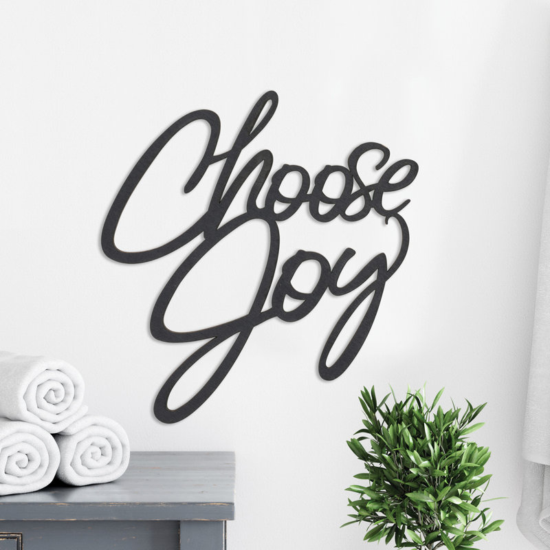 Choisissez la joie dans l'écriture d'inspiration murale sur plaque de bois rustique de 1/4 po d'épaisseur pour accrocher ou exposer une tablette dans le bureau de la cuisine ou la salle familiale - 9,25 x 10, noir