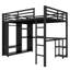 Structure de lit mezzanine multifonctionnelle avec garde-robe intégrée, bureau et tablettes de rangement, parfaite pour un espace peu encombrant et confortable