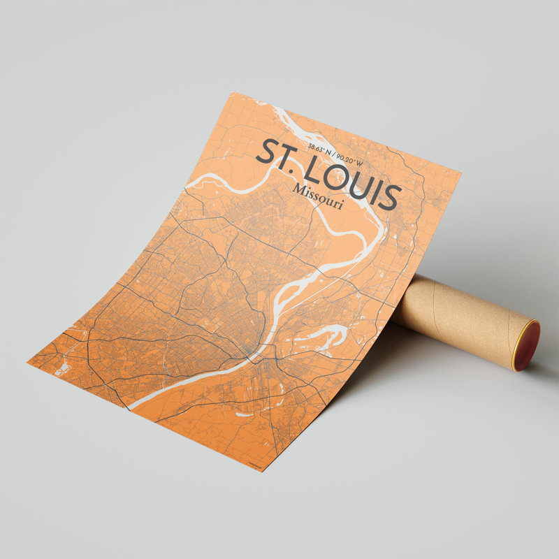 St. Louis City Map, impression, H 24 po x l 18 po, Orange et gris