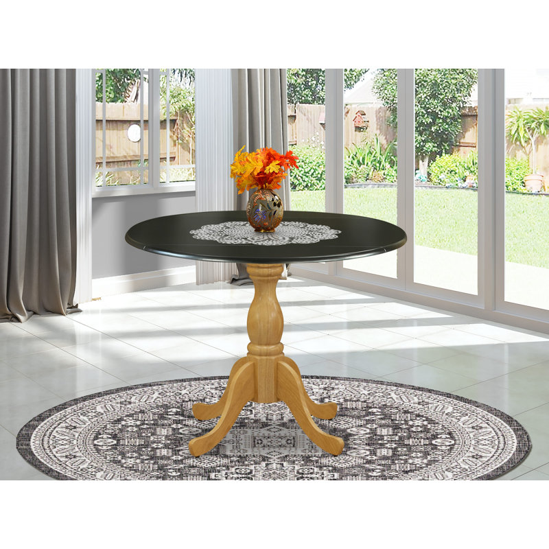 Table de salle à manger avec abattants - plateau de table noir et pieds en chêne, Chêne, Noir