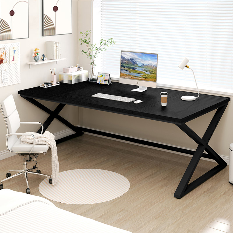 Writing Desk,Industrial Wood Metal Work Desk for Writing Study, Black/Black