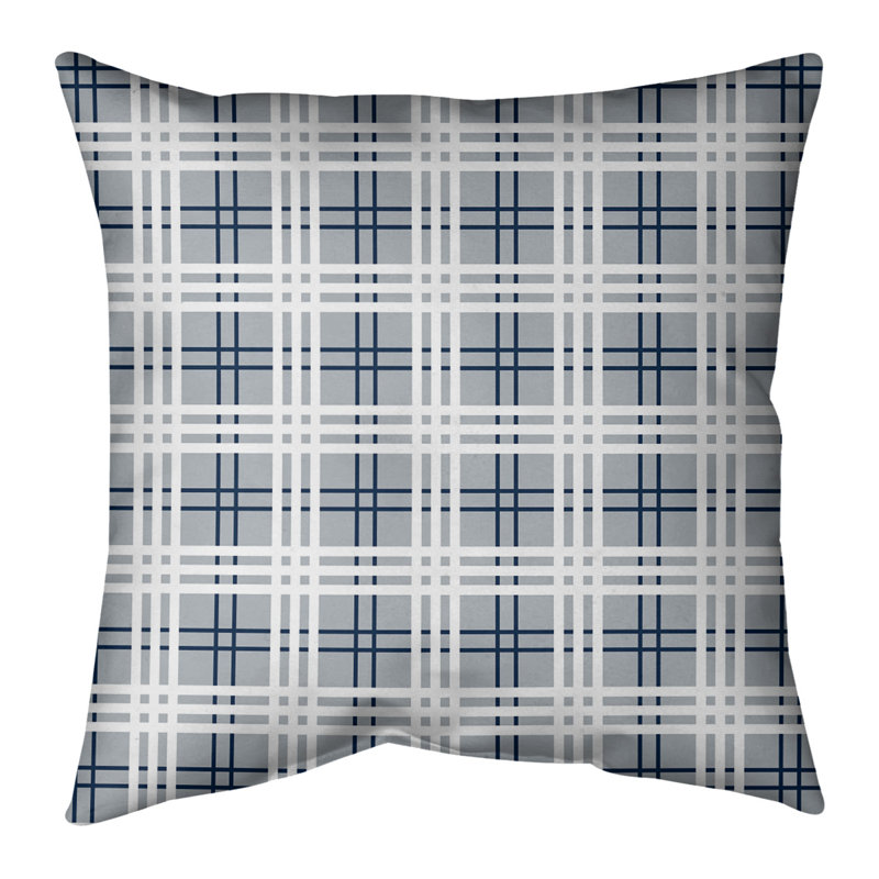 Housse de coussin carré et insert, 16 po x 1 po, Argent nouveau siècle / bleu nautique / blanc, Mélange de coton