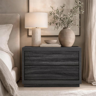 Navis 32" Contemporary 2-Drawer Nightstand in Charcoal Gray