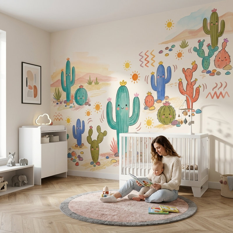 Décoration murale amovible cactus désert, Texturé non collé, 120 po x 96 po