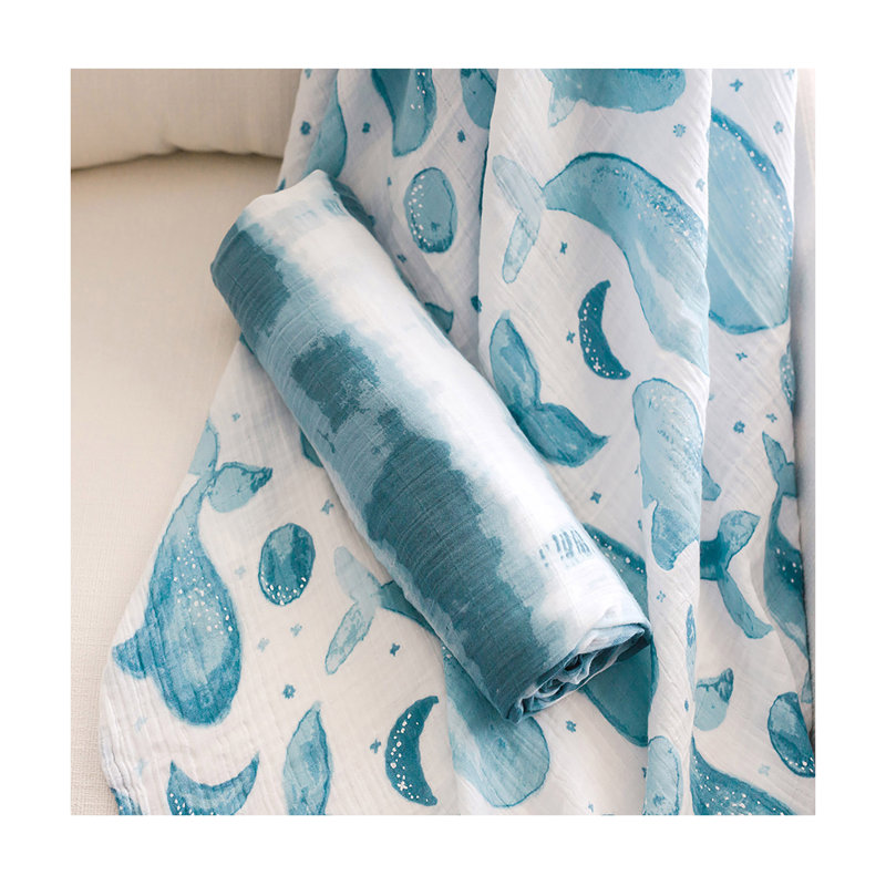 Caspian 2-Pack 100% Cotton Swaddle, Whale Pattern by Crane Baby