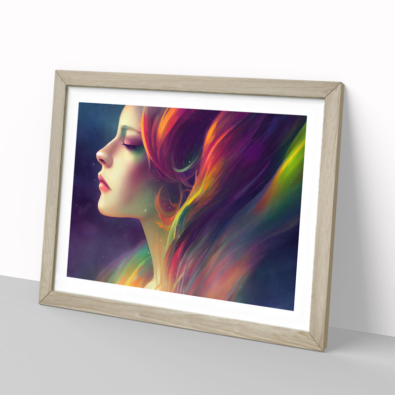 Electric Woman - Single Picture Frame Painting, 25cm H x 34cm W x 2cm D, Oak