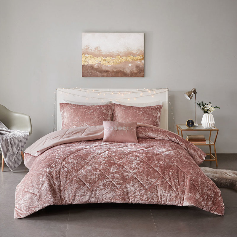 Édredon en velours rosé pour lit très grand / très grand lit, avec 7 coussins décoratifs très grand de luxe, élimination des plis par fer à vapeur 4