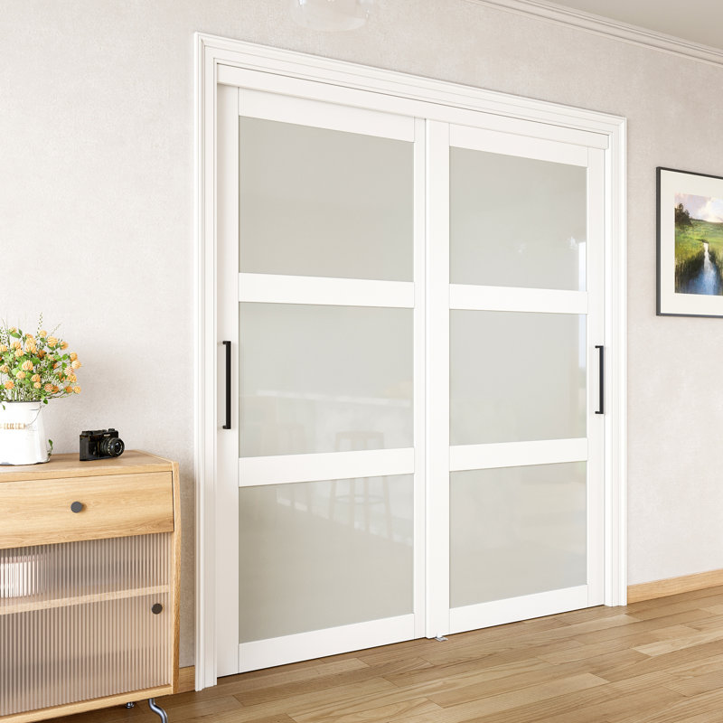48 in. x 80 in. White Tempered Frosted Glass Sliding Closet Door