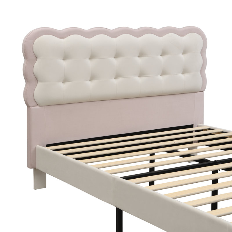 Cecilie Velvet Upholstered Bed with Wooden Frame, Single (3')