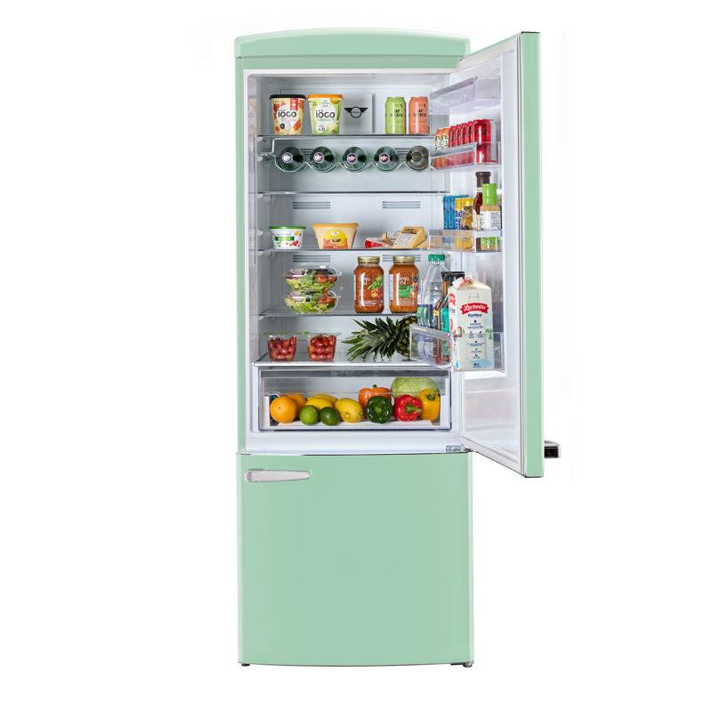 Classic Retro 28" 16.7 Cu. Ft. Frost Free Bottom Freezer Fridge In Summer, Energy Star, Green