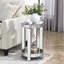Table ronde miroir avec incrustations de cristal, petite table d'appoint moderne à 2 niveaux avec espace de rangement, table décorative argentée convenant au salon, à la chambre à coucher, au coin repas et aux petits espaces.