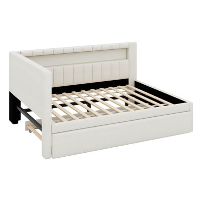 Full Size L-Shaped Daybed With Trundle, LED Lights