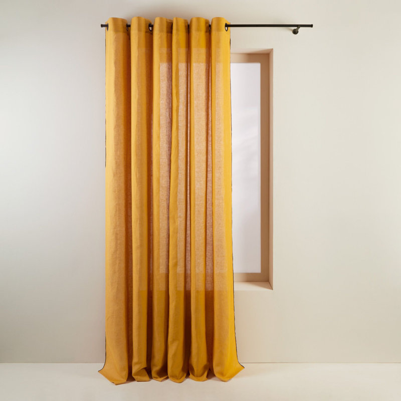 Linen Semi Sheer Curtain Single Panel, 350 x 280cm, Yellow
