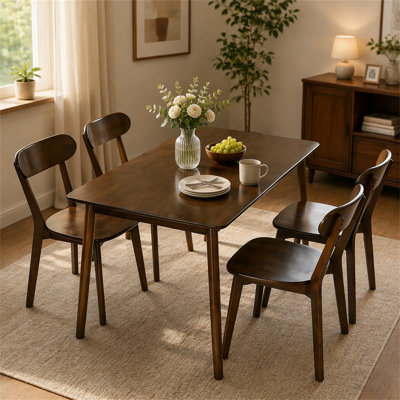 Solid Wood Dining Table, 47'' Rectangular Dining Table, Mid Century Modern Kitchen Table with Rounded Corners, Easy to Assemble, Small Dining Table fo