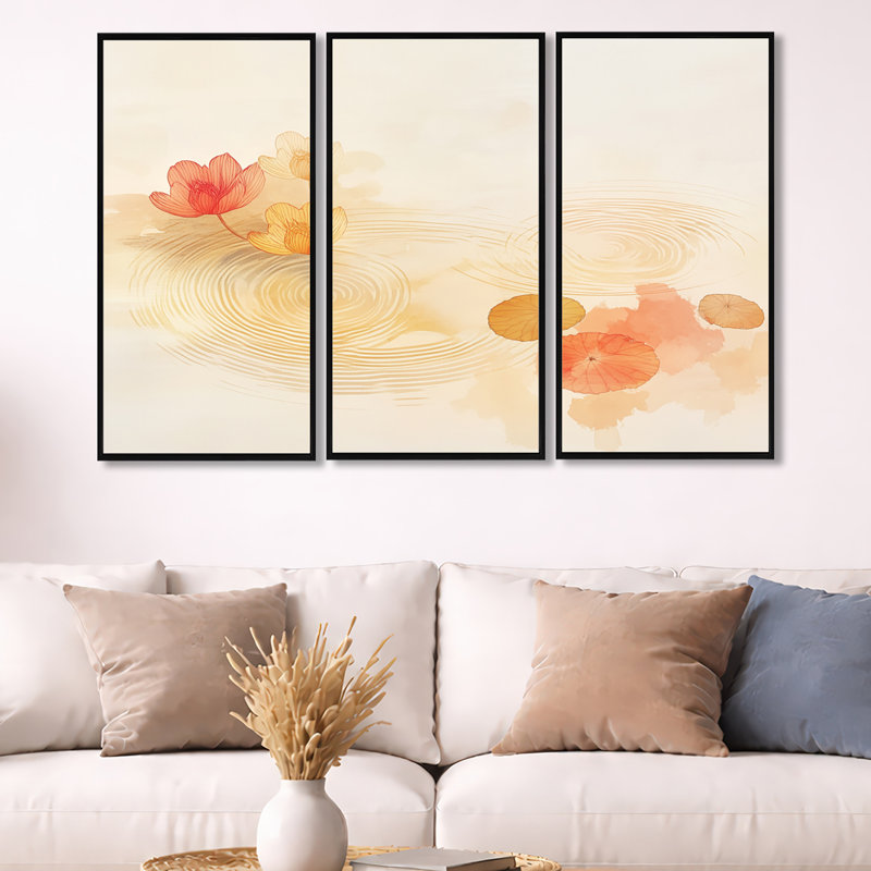 «Lotus Reflection Wall Art», toile Zen Lake, H 32 po x l 48 po, Cadre flottant noir