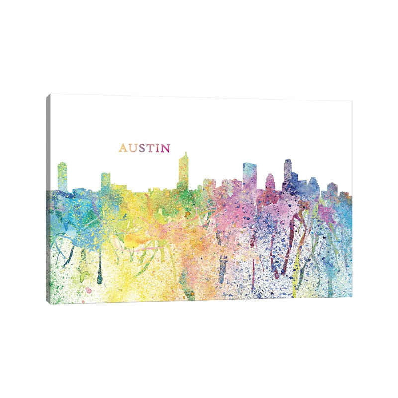 Austin Texas Skyline Impressionistic Splash 1 Piece Wrapped Canvas Wall Art, 101.6 cm H x 66.04 cm W x 3.175 cm D