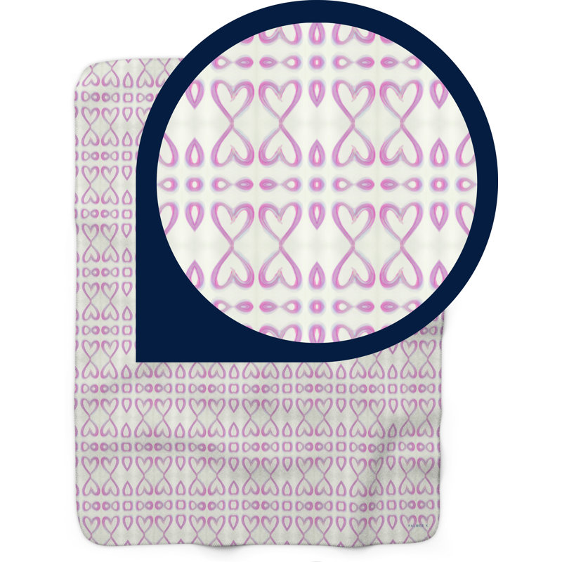 Jeté en molleton Sherpa - motif de cœurs roses